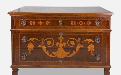 Trouvailles Italian Marquetry Burl Hardwood Inlay Commode Chest of Drawers