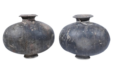 Two Chinese Grey Pottery Cocoon Jars, Han Dynasty (206 BCE-220)