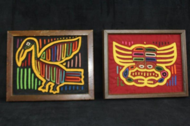 Two Framed Hand Stitched Applique Art Works