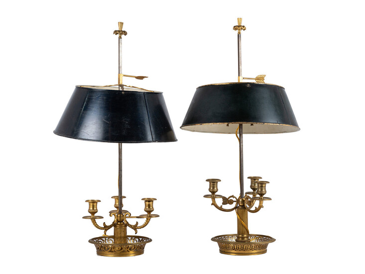 Two French Gilt Brass Bouillotte Lamps