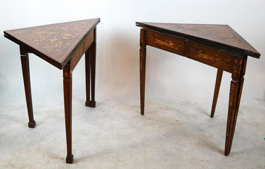 Two Marquetry Inlaid Envelope Tables