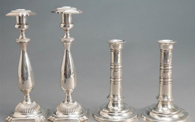Two Pairs Weighted Sterling Silver Candleholders