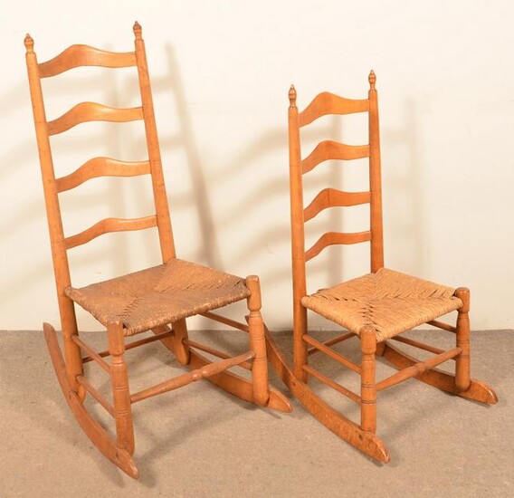 Two Rush Seat Ladder-Back Rocking Chairs.