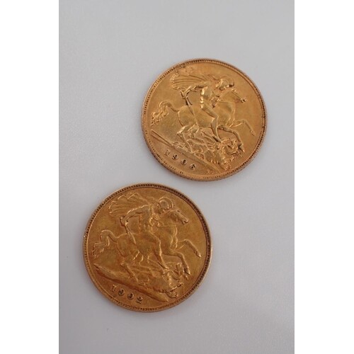 Two gold half sovereigns dated 1892 & 1906