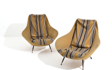 Two unique yellow armchairs. Italy. 1950s