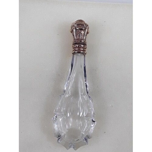 Unusual antique glass scent bottle with yellow metal (possib...