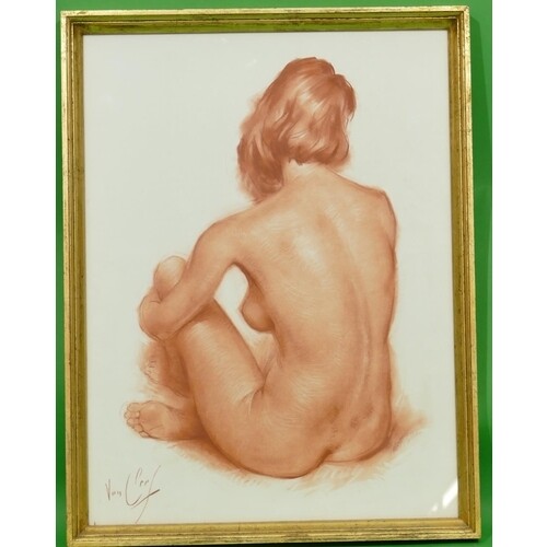 Van Cleef, Red Pastel back view of a seated female nude, sig...