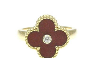 Van Cleef & Arpels Vintage Alhambra Yellow Gold (18K) Fashion Carnelian Diamond Band Ring Gold Red