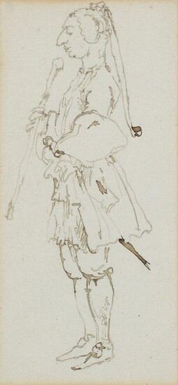 Venetian School, late 18th/early 19th century- Study of a Venetian courtier; pen and grey ink on paper, 14 x 6.8 cm. Provenance: Private Collection, UK.