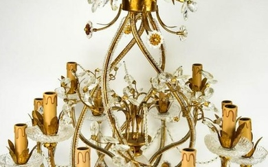Venetian & Amber Glass Tole Metal Gilt Chandelier