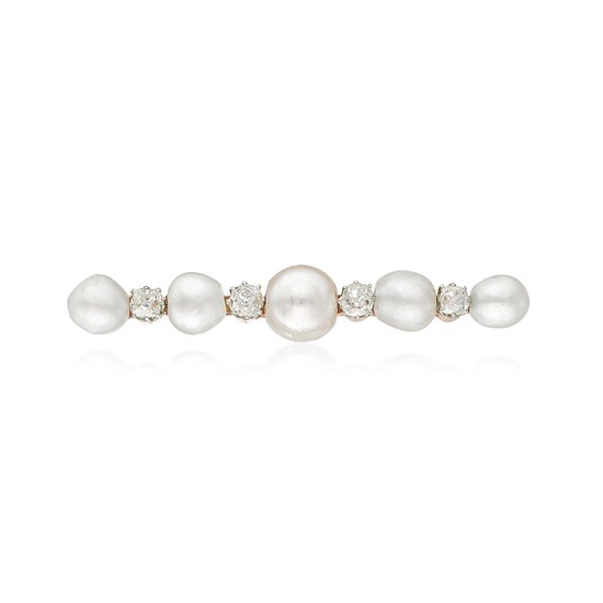 Victorian Natural Saltwater Pearl and Diamond Brooch