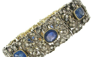 Victorian Sapphire Diamond Silver Gold Bracelet