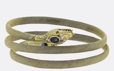 Victorian Sapphire Emerald Diamond Double Headed Snake Bracelet