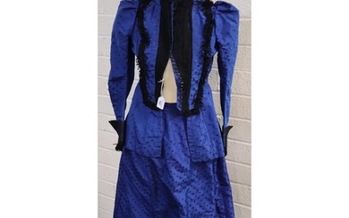 Victorian blue brocade lady's outfit comprising skirt and ja...