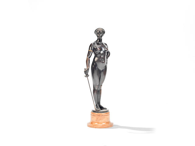 Viktor Lexa (Czechoslovakian, fl. late 19th / early 20th century): A bronze figure of a nude female fencer