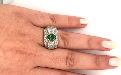 Vintage 1.50 Carat Oval Cut Green Tsavorite and Diamond Cluster Ring