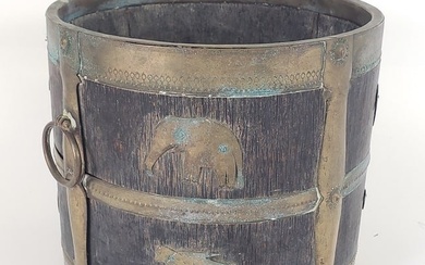 Vintage Brass Bound Oak Bucket Barrel