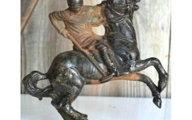Vintage Cast Iron Polo Player Figure Horse & Jockey
