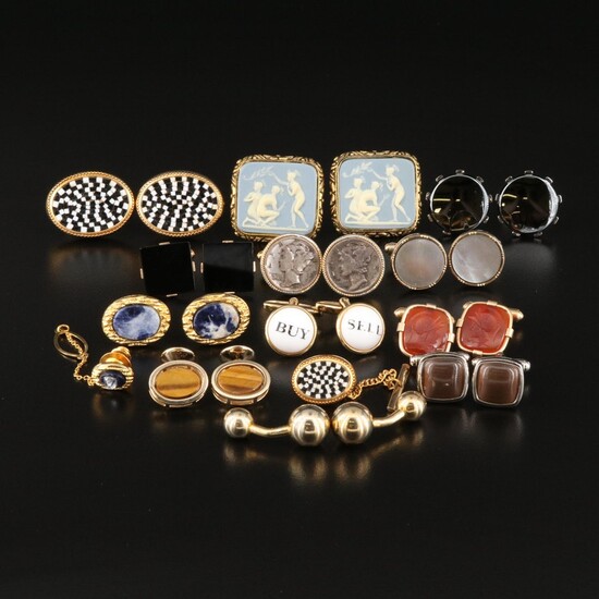 Vintage Cufflinks Selection Featuring Roman Soldier Intaglio and Dante "Nymphs"