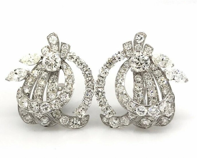 Vintage Diamond Swirl Cluster Earrings with 10 ct TW in