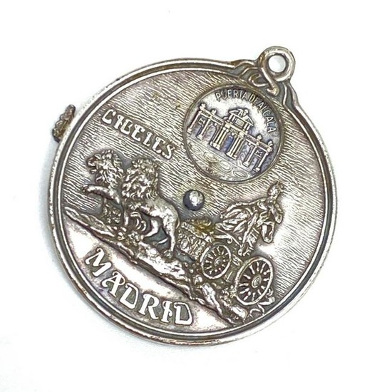 Vintage Souvenir Madrid Spinner Silver Coin Charm