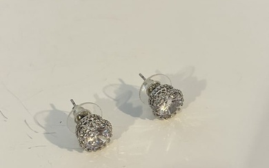 Vintage Sterling Silver filigree rhinestone Earrings