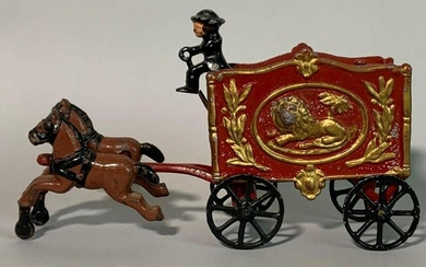Vintage tin and cast iron lion carriage toy