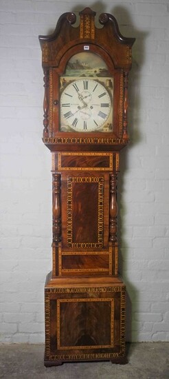 W. Farne Larkhall, Mahogany and Marquetry Inlaid Eight Day Grandfather Clock, circa 19th century