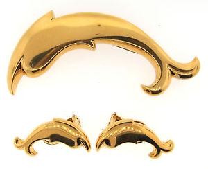 WOW Pomellato 18k Yellow Gold Dolphin Pin & Earrings