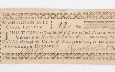 Washington City Canal Lottery Ticket C. 1800