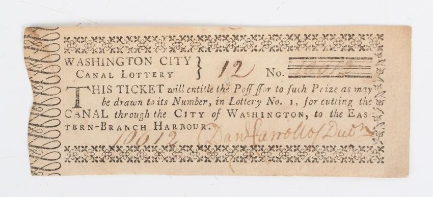 Washington City Canal Lottery Ticket C. 1800