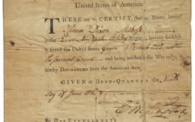 Washington, George. Discharge document signed, 9 June 1783