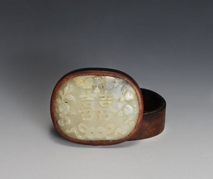 Wood Box with Jade Carving, 19th Century
