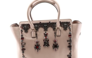 Valentino Garavani Crystal Embellished Blush Leather Tote Shoulder Bag