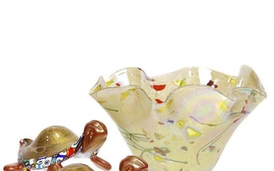 (lot of 3) Italian Murano bowl and pair turtles