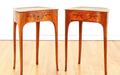 pair Art Nouveau walnut inlaid End tables