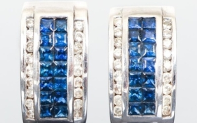 Pair Diamond and Sapphire Earrings