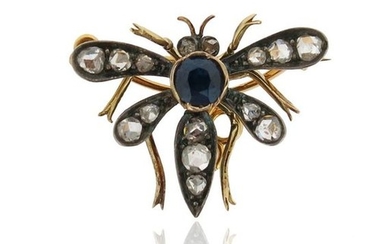 A gem-set insect brooch, set with a circular-cut...