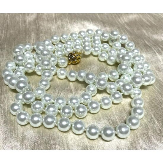 11mm White Shell Pearls 52" Rope Necklace, Magnetic
