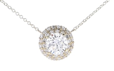 1.36 Tcw Diamonds Pendant necklace Necklace with pendant - Yellow gold - 1.02ct. Diamond - Diamond