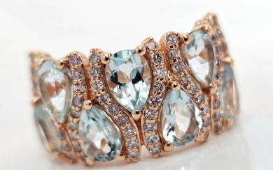 14 kt. Pink gold - Ring - 2.50 ct Aquamarine - Diamond
