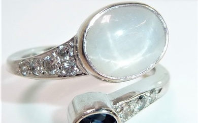 14 kt. White gold - Ring - 3.50 ct Star Sapphire - + sapphire + 0.20 ct. diamonds
