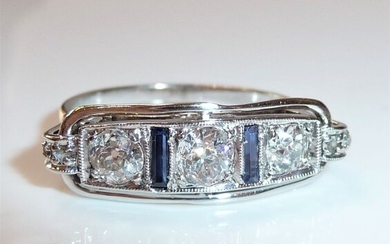 14 kt. White gold - Ring, Antique - 0.65 ct Diamonds, 0.075 ct. Sapphire