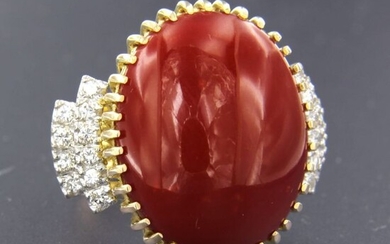 14 kt. White gold, Yellow gold - Ring Coral - Diamond