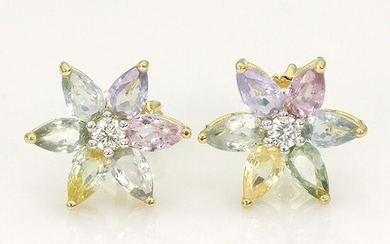 14 kt. Yellow gold - Earrings - 2.95 ct Sapphires - Diamonds