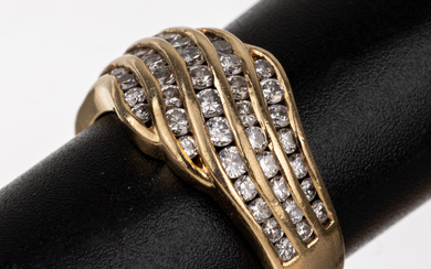 14 kt gold brilliant-ring, YG 585/000, ringhead curved, 49 brilliants...