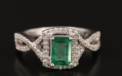 14K 1.15 CT Emerald and Diamond Ring with Twist Shoulders