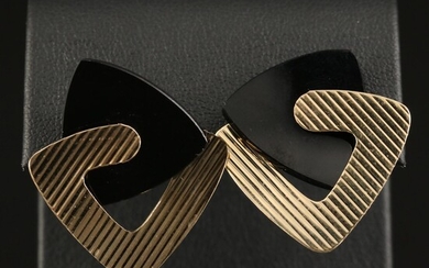 14K Black Onyx Interlocking Triangular Button Earrings