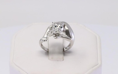 14Kt White Gold Panther Diamond Ring.