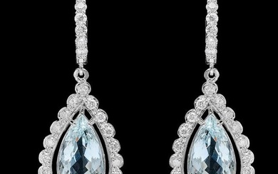 14k Gold 7.82ct Aquamarine 1.61ct Diamond Earrings